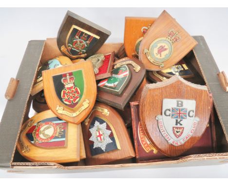 Quantity of Modern Military Wall Plaques including Army and Air Force examples.  Various constructed crests mounted on wooden