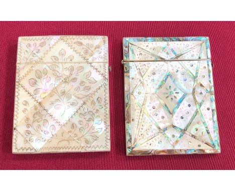Two 19th century mother of pearl card cases Each case is attractively decorated with flower engraved decoration. GC (2 items)