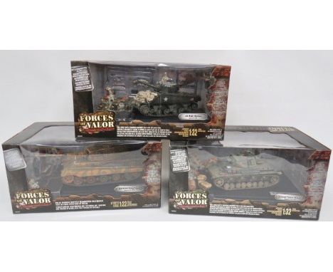 Three “Forces of Valour” WW2 Model Tanks 1/32 scale models consisting German King Tiger ... German Panzer IV AUST. F ... US M