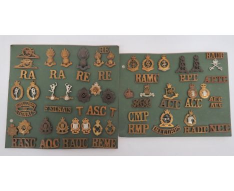 Selection of British Army Original Collar Badges & Shoulder Titles.  Including Royal Military Police. ... Royal Engineers. ..