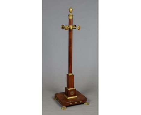 A 19th century French Empire ormolu mounted mahogany coat stand, 176cm high, base 53cm square.Condition report intended as a 