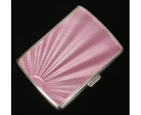 A George V silver and pink guilloche enamel cigarette case by Deakin &amp; Francis Ltd. Assayed Birmingham 1935, 8.25cm.Condi