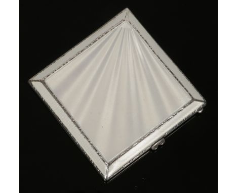 A ladies Art Deco silver and white guilloche enamel square powder compact by Henry Clifford Davis. Assayed Birmingham 1937, 6