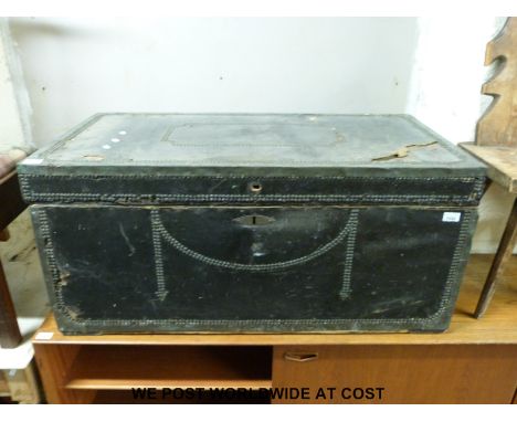 A vintage camphor wood studwork trunk (H47 x L104 x W54cm)