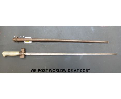 A French 1886/15 pattern bayonet with cruciform blade, length approximately 52.2cm, made without quillon and with post-1893 p