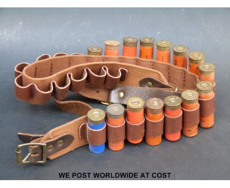 Leather cartridge belt and 12 bore shotgun cartridges. PLEASE NOTE THAT A VALID RELEVANT FIREARMS/SHOTGUN CERTIFICATE IS REQU