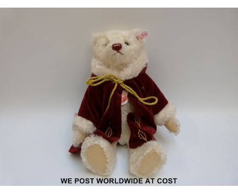 Steiff Original 'Christmas Teddy Bear', 037580, with white mohair, button to ear, tags and certificate 1663/2000, 30cm tall, 