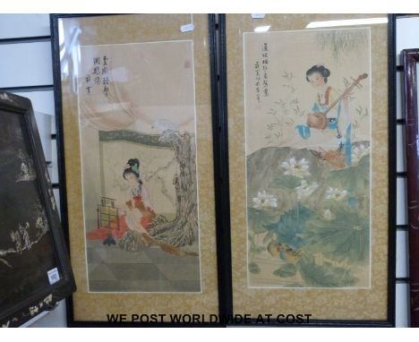 A pair of Chinese watercolours of young women with calligraphy and seal mark