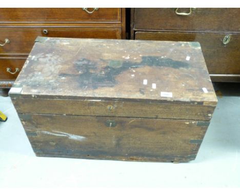 A woodworking chest or trunk with brass corners (W71cm)