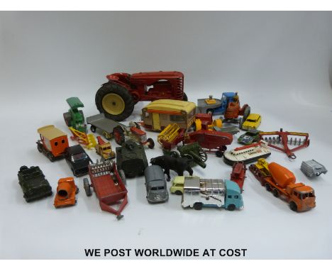 Over 20 Corgi, Dinky & Matchbox diecast model vehicles including a Massey Harris tractor