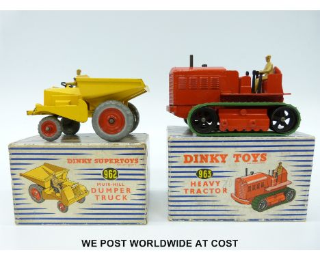 Two Dinky Supertoys diecast model construction vehicles Muir-Hill Dumper Truck 962 and Heavy Tractor 963, both in original bo
