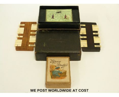 Bezique set in original leather case and a set of Happy Families playing cards, both first quarter of 20thC 