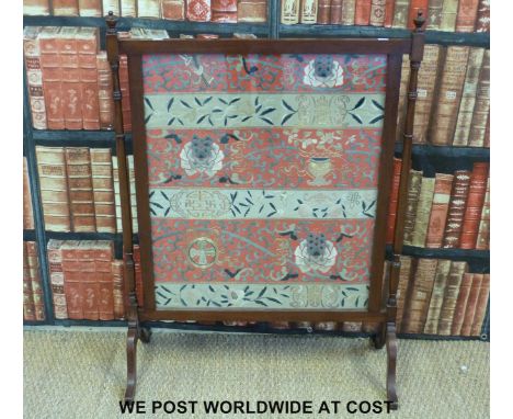A 19thC Chinese embroidery framed in a glazed fire screen (Screen 79 x 66cm)