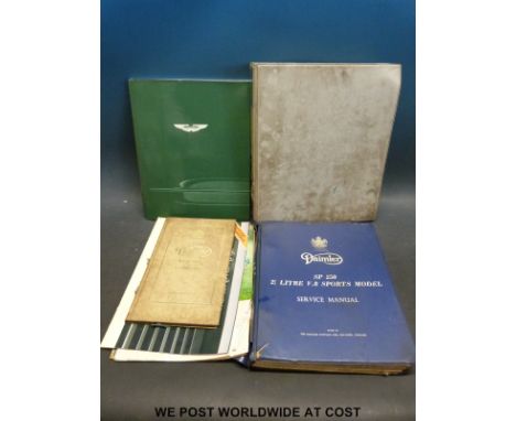 A Daimler SP250 service manual, Daimler Majestic 3.8 saloon handbook, Audi 100 repair guide, sales brochures including 1975 A