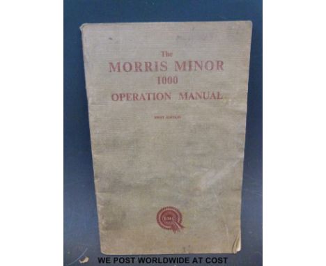 Two Morris Minor workshop manuals, a Morris 1000 operation manual, Rover 3500 workshop manual, Morris Oxford and Cowley works