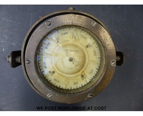 A brass gimballed ship's compass, width 19cm