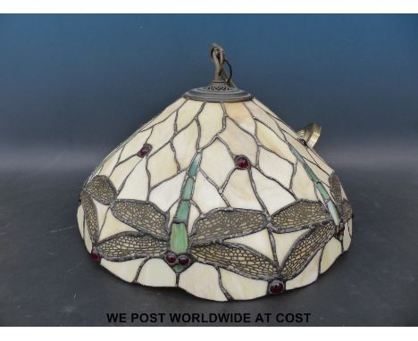 A Tiffany style light shade with dragonfly design, approximately 44cm diameter 