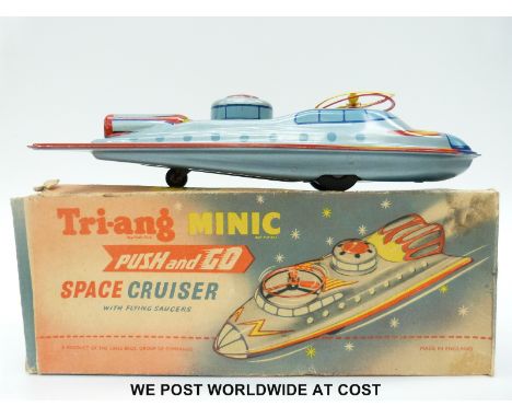 Tri-ang Minic Push and Go model Space Cruiser with Flying Saucers, in original box