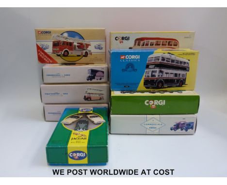 Nine Corgi and Corgi Classics diecast model bus and commercial vehicle sets, all in original boxes 