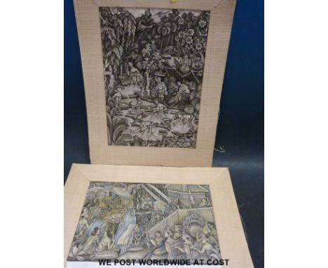 Two Batuan paintings, the first verso 1 Dewa Kompiang Pasek, 1955 depicting a village scene and the other depicting a festiva