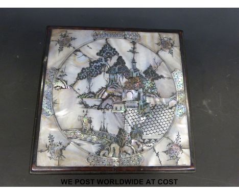 A Chinese mother of pearl and abalone inlaid box (20cm x 20cm)  