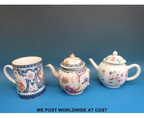 A large Chinese mug with scenes of a couple listening to a nightingale, and two scenes of parents with children together with