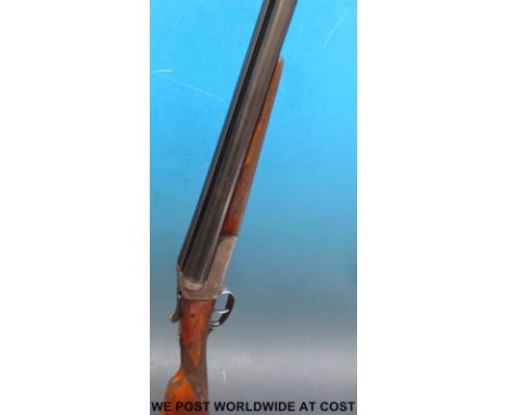 Master Spanish 12 bore side by side double barrelled shotgun with 28inch barrels, serial number 112543, overall length 114cmP