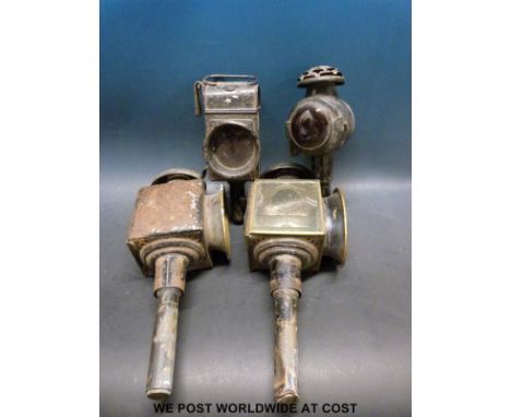 A pair of late 19thC /early 20thC carriage / coaching lamps, together with a pair of rear lamps