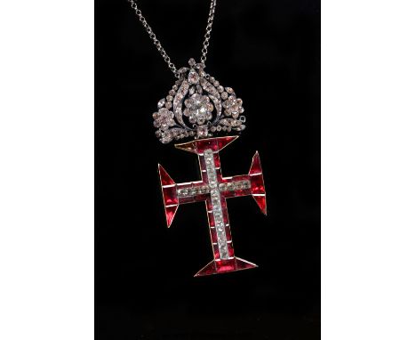 Portuguese Order of Christ, Military Order, formed as a clear and red paste foil backed cross on silver back on a floral foil