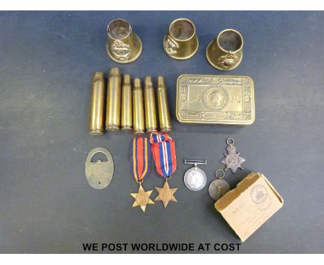 A pair of WWI medals awarded to 19764 Pte C Clothier, Duke of Cornwall Light Infantry, two WWII medals, comprising 1939-45 st