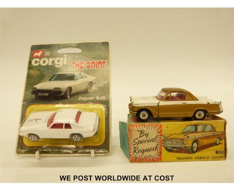 Two Corgi Toys diecast model cars The Saint Jaguar XJS, 32, and Triumph Herald Coupe, 231, both in original boxes