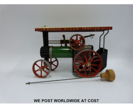 A Mamod TE1A live steam traction engine with methylated spirits burner and spring type whistle