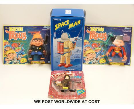 Schylling Collector Series limited and numbered edition tinplate remote control robot together with two Hasbro Battle Trolls,