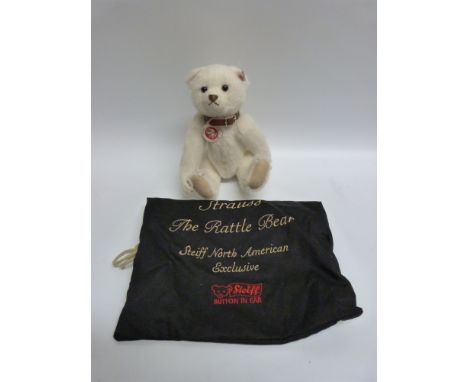 Steiff Original Teddy Bear 'Strauss, The Rattle Bear', 668494, with white mohair, button to ear, tags and certificate 205/150