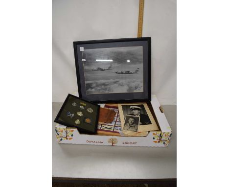 Mixed Lot: Framed RAF badges, framed cigarette cards, RAF Battle of Britain 50th Anniversary commemorative parade 1990 progra