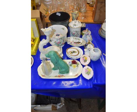 Mixed Lot: A Wedgwood dolphin formed candlestick, Aynsley Pembroke pattern jardiniere and storage jar plus various other cera