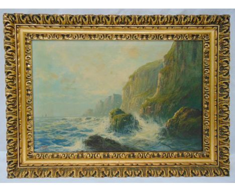 J Owen framed oil on canvas seascape, signed bottom left, 40.5 x 51cm