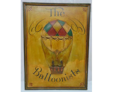 The Balloonists, framed painted wood model of a Montgolfier balloon on board, 83 x 62cm