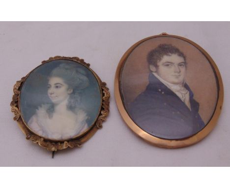 Two early 19th century portrait miniatures set into oval gilt metal frames, one of James Spooner 1790-1856with hair to revers
