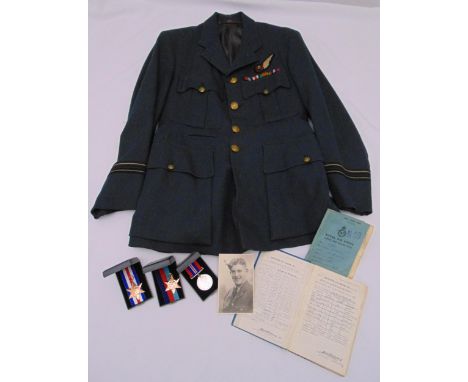 WWII RAF military jacket for Flight Lieutenant N Liddle to include log book and medals