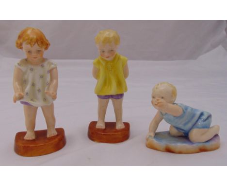 Three Royal Worcester figurines, Tommy, Joan, and Michael modelled by F Doughty, marks to the bases, tallest 11cm (h)
