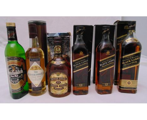 A quantity of Scotch whisky to include Glefiddich 70cl, The Invergordon 70cl, Chivas Regal 1 litre, Johnnie Walker 1 litre an