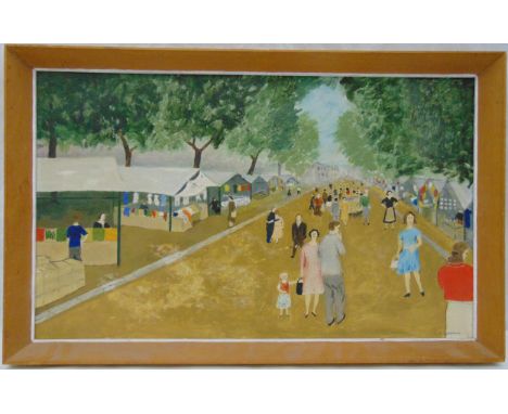 L.A. Cornell framed oil on panel of an Italian market scene, signed bottom right 34 x 56cm