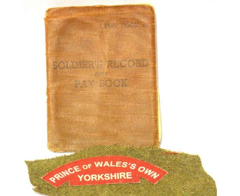22879801 Denis George Louis, Soldiers Record and Pay Book, 1953 onwards, with shoulder title to the Prince of Wales Own Yorks