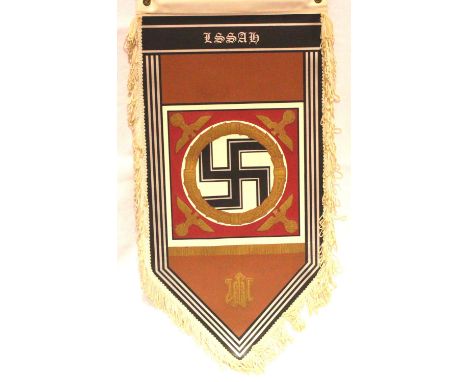 German WWII representation leather effect pennant for the Liebstandarte SS 1st Panzer Division, fringed, 50 x 25 cm. P&amp;P 