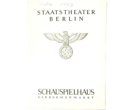 German Third Reich Staatstheater Berlin programme, inscribed and dated 1942 to the cover. P&amp;P Group 1 (£14+VAT for the fi