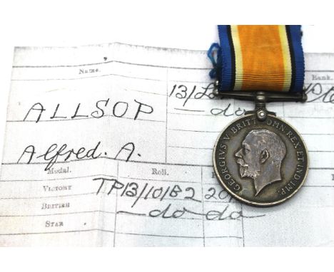 4597 PTE A A ALLSOP 13/LOND R, a British WWI BWM with information. P&amp;P Group 1 (£14+VAT for the first lot and £1+VAT for 
