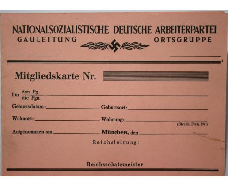 Blank unused German Third Reich NSDAP Party membership card. P&amp;P Group 1 (£14+VAT for the first lot and £1+VAT for subseq