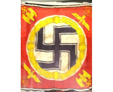 German WWII aged reproduction printed cotton Hitler standard flag, stamped Berlin 1939, 80 x 90 cm. P&amp;P Group 1 (£14+VAT 