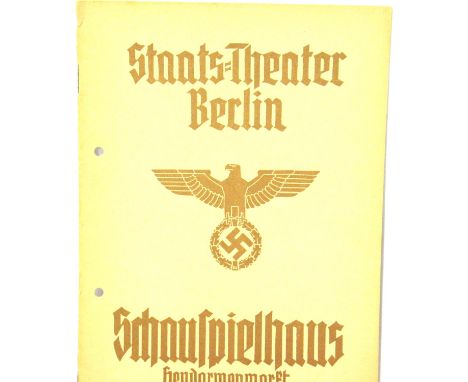German Third Reich Staatstheater Berlin programme, hole-punched and lacking back cover. P&amp;P Group 1 (£14+VAT for the firs